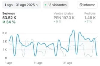 Panel de Shopify de Viggo del 1 al 31 de agosto: 197.3 mil PEN en ventas y 1.48 mil pedidos